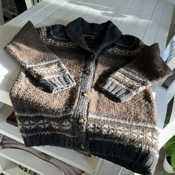 Eddie Bauer Nanaimo Handknit Brown Merino Wool Cozy Cardigan MOHAIR/MERINO - Picture 12 of 15